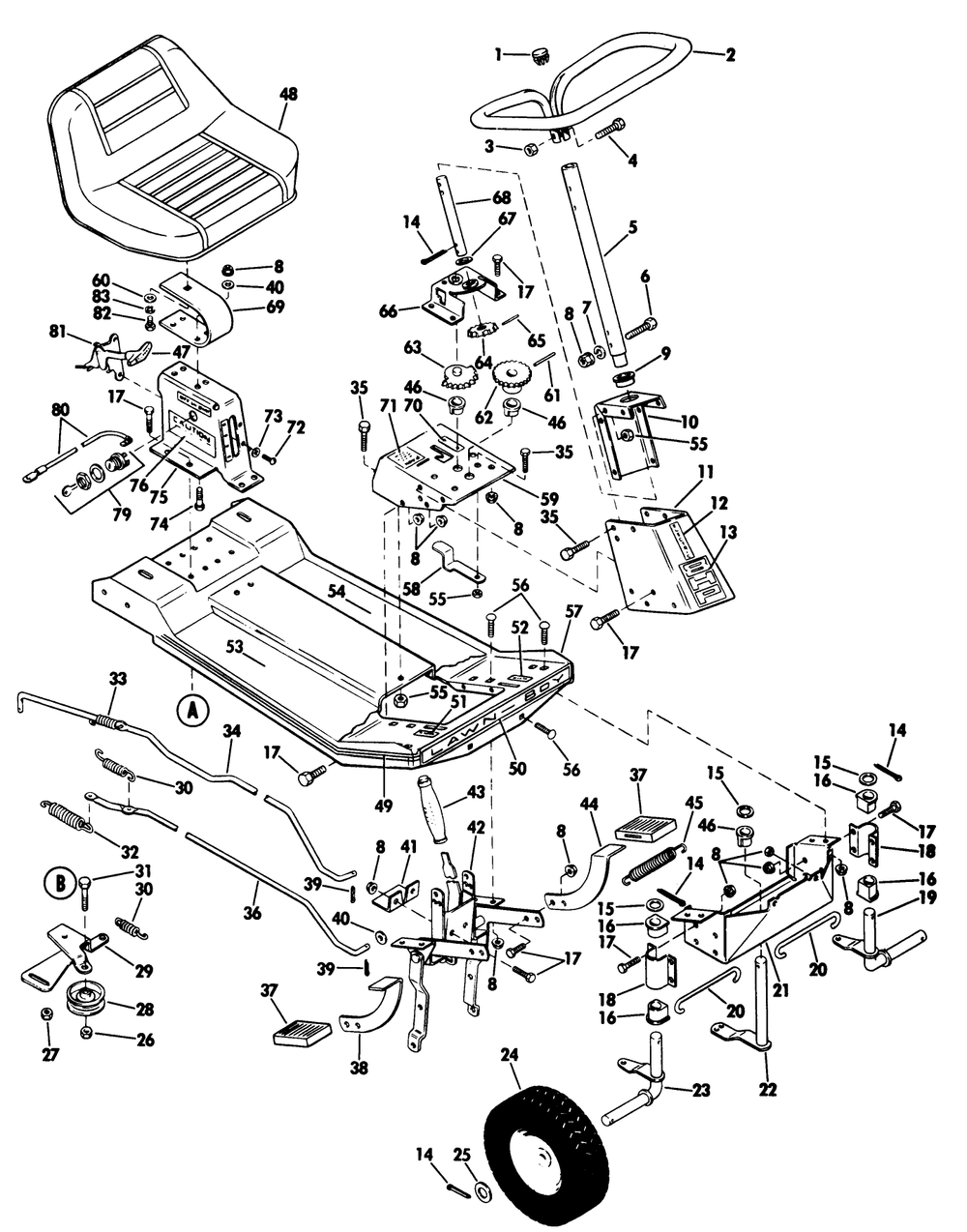 Rider Mower Front End Group Diagram and Parts List for 2680A (200000001-299999999)(1972) Lawn Boy Snow Blower